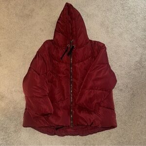 Free People Maroon Hooded Puffer Jacket